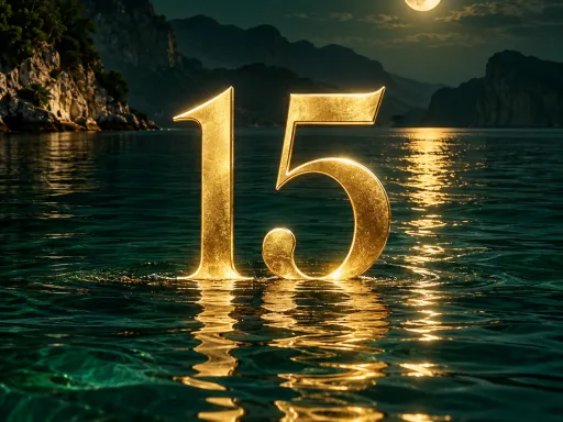 Велике золоте число 15 над смарагдовою водою під повним місяцем