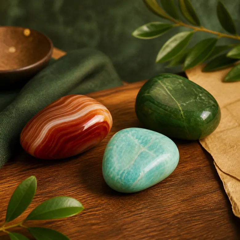 Stones of the fourth lunar day - sardonyx, amazonite, green jade