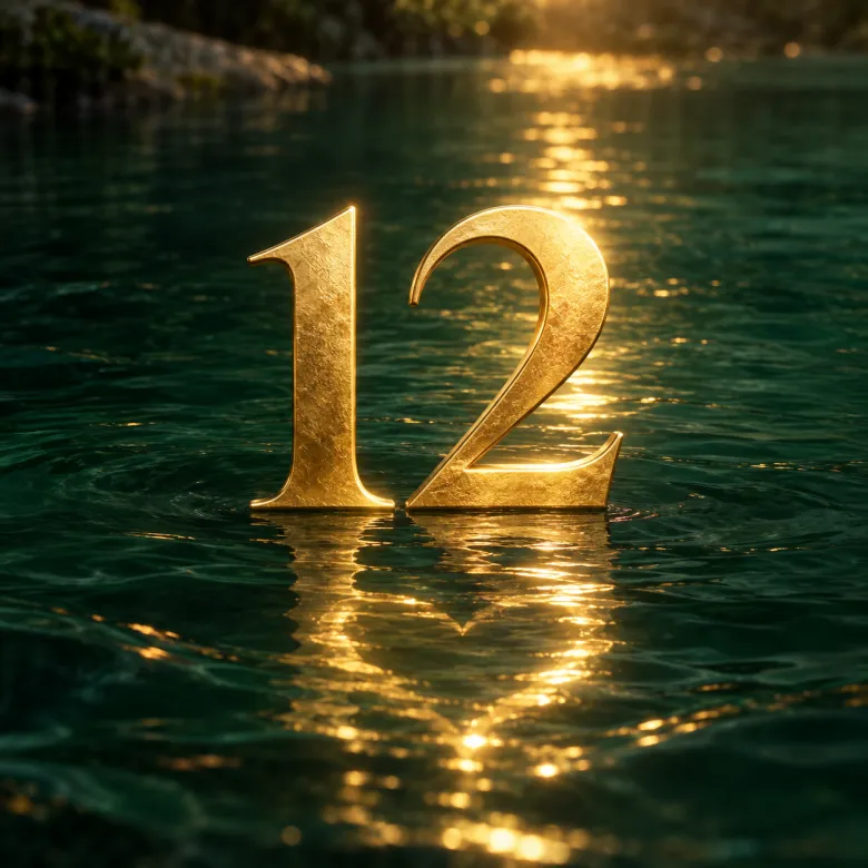 Золота цифра 12 над спокійною смарагдовою водою.